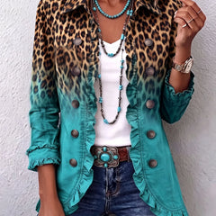 Carla Leopard Ombre Ruffle Jacket in Turquoise