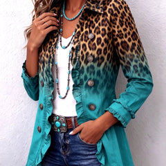 Carla Leopard Ombre Ruffle Jacket in Turquoise