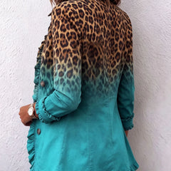 Carla Leopard Ombre Ruffle Jacket in Turquoise