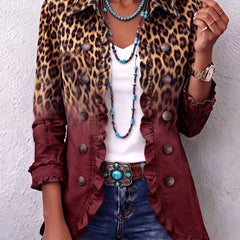 Carla Leopard Ombre Ruffle Jacket in Wine Red