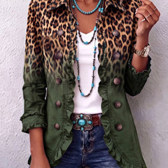 Carla Leopard Ombre Ruffle Jacket in Green