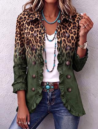 Carla Leopard Ombre Ruffle Jacket in Green