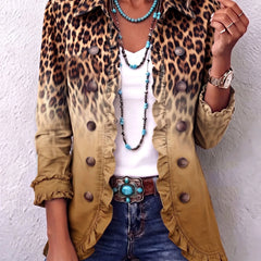 Carla Leopard Ombre Ruffle Jacket in Mustard