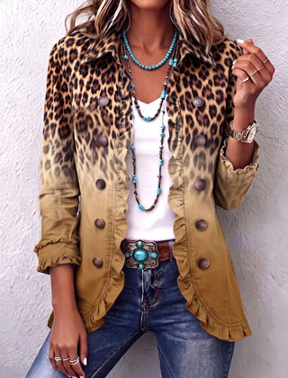 Carla Leopard Ombre Ruffle Jacket in Mustard