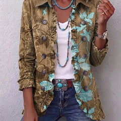 Carol Turquoise Floral Ruffle Jacket in Olive Floral