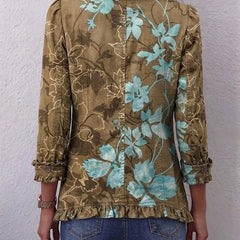 Carol Turquoise Floral Ruffle Jacket in Olive Floral