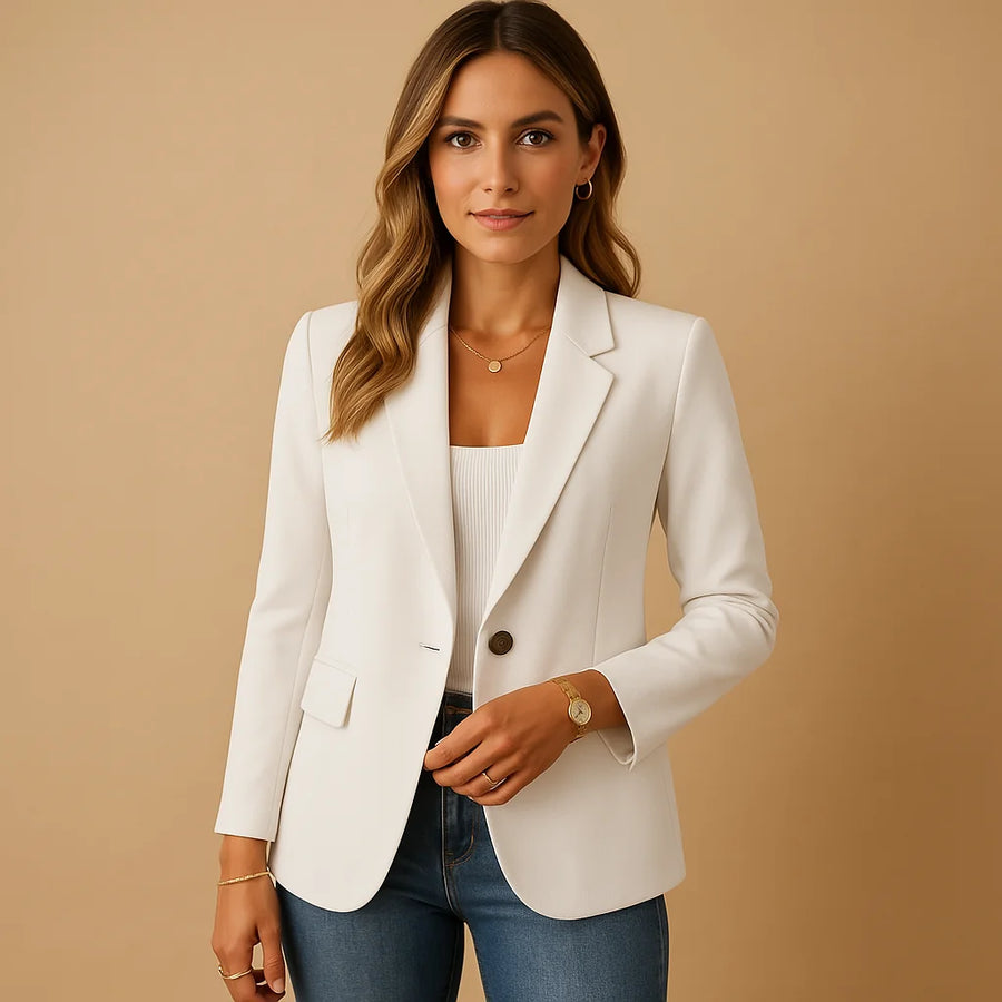 Caroline Classic One-Button Blazer in White