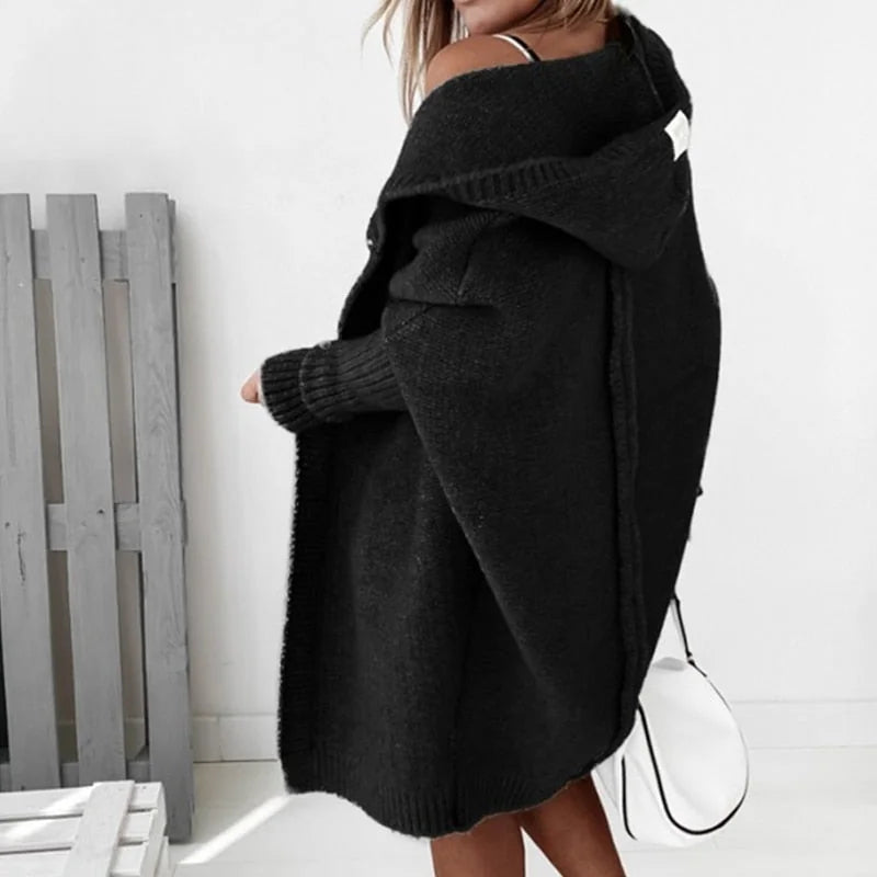 Carrie Oversized Hooded Long Cardigan in Black