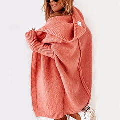 Carrie Oversized Hooded Long Cardigan in Coral Orange