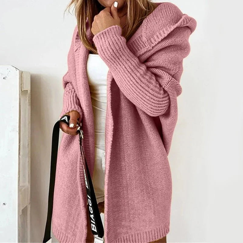 Carrie Oversized Hooded Long Cardigan in Dusty Pink