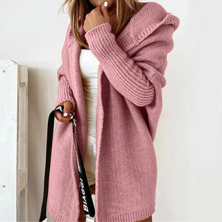 Carrie Oversized Hooded Long Cardigan in Dusty Pink