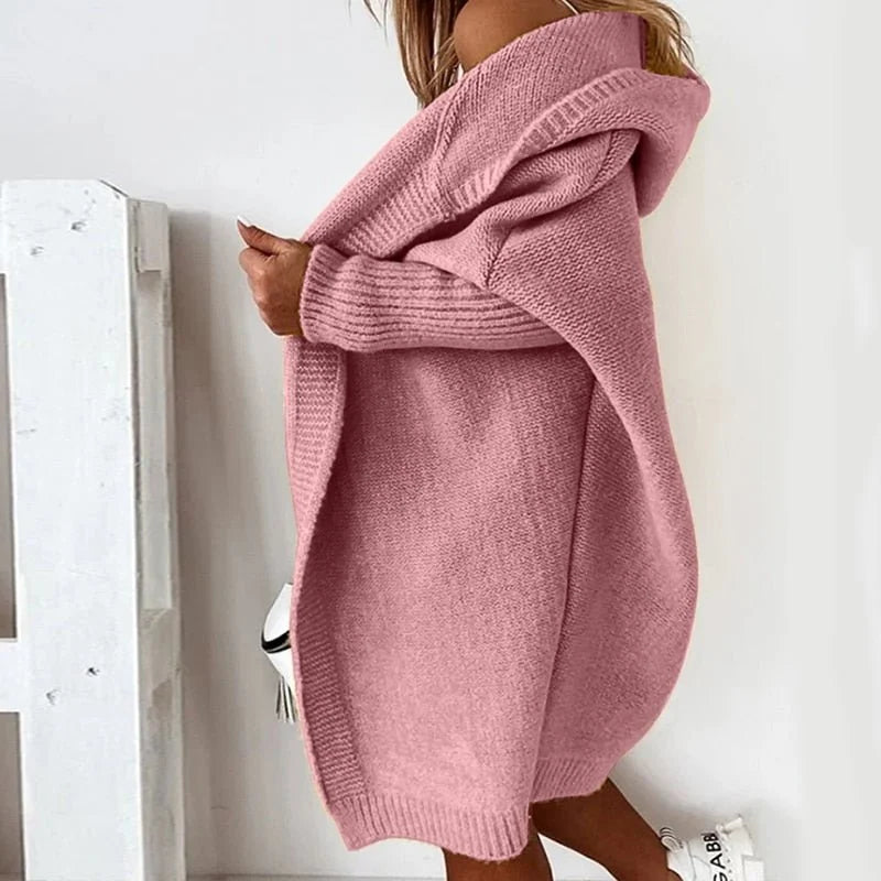 Carrie Oversized Hooded Long Cardigan in Dusty Pink