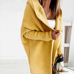 Carrie Oversized Hooded Long Cardigan in Mustard Yellow