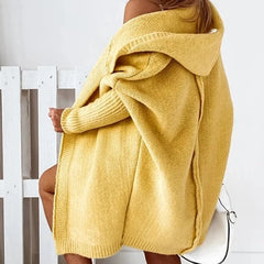Carrie Oversized Hooded Long Cardigan in Mustard Yellow