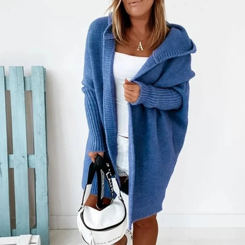 Carrie Oversized Hooded Long Cardigan in Blue