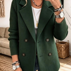 Cecilia Ribbed Sleeve Double-Breasted Blazer in Green