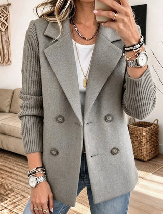 Cecilia Ribbed Sleeve Double-Breasted Blazer in Grey