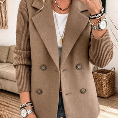 Cecilia Ribbed Sleeve Double-Breasted Blazer in Brown