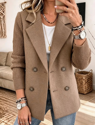 Cecilia Ribbed Sleeve Double-Breasted Blazer in Brown