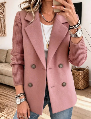 Cecilia Ribbed Sleeve Double-Breasted Blazer in Pink