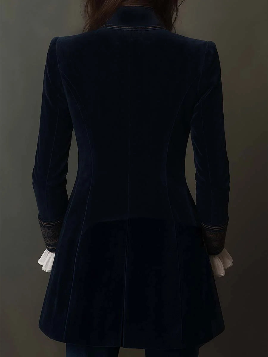 Celeste Embroidered Longline Jacket in Navy