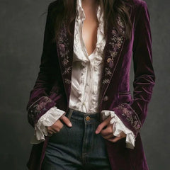Celeste Embroidered Longline Jacket in Purple