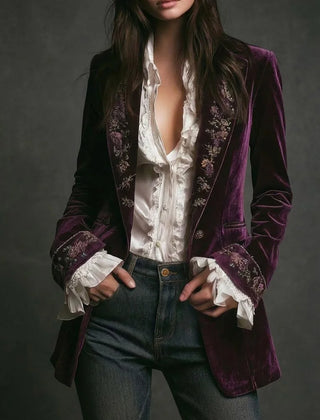 Celeste Embroidered Longline Jacket in Purple