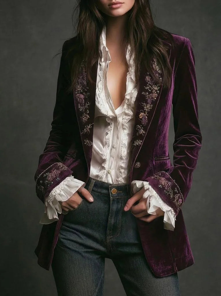 Celeste Embroidered Longline Jacket in Purple