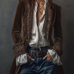 Celeste Embroidered Longline Jacket in Camel