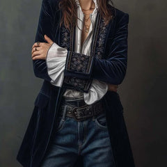 Celeste Embroidered Longline Jacket in Navy