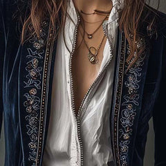 Celeste Embroidered Longline Jacket in Navy