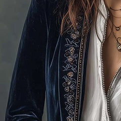 Celeste Embroidered Longline Jacket in Navy