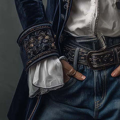 Celeste Embroidered Longline Jacket in Navy