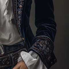 Celeste Embroidered Longline Jacket in Navy