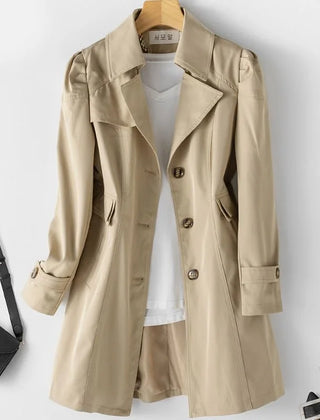 Charlene Single-Breasted Belted Back Trench Coat in Khaki