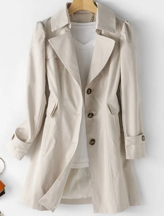 Charlene Single-Breasted Belted Back Trench Coat in Stone Beige