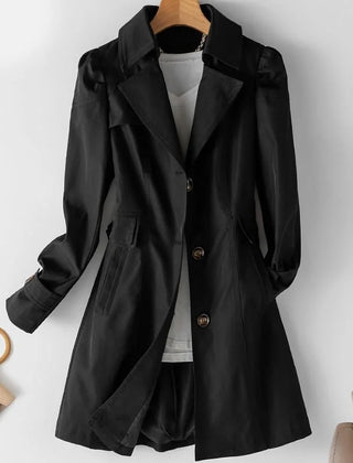 Charlene Single-Breasted Belted Back Trench Coat in Black