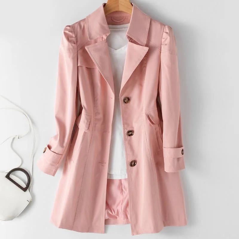 Charlene Single-Breasted Belted Back Trench Coat in Blush Pink