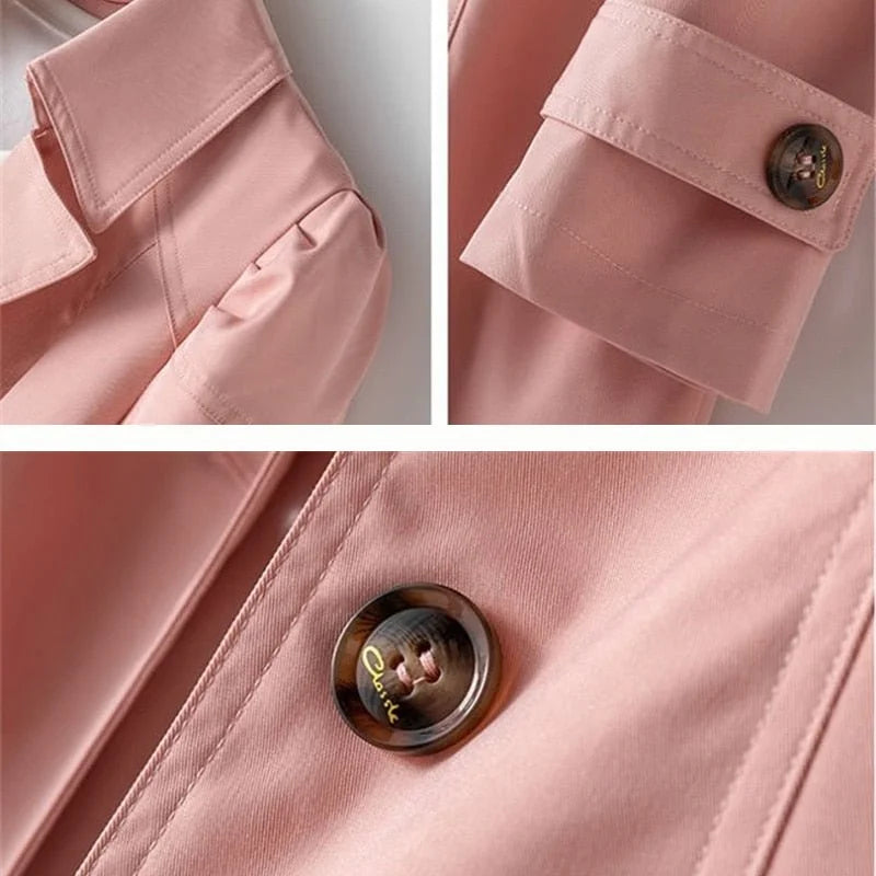 Charlene Single-Breasted Belted Back Trench Coat in Blush Pink