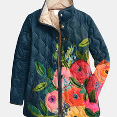 Charlotte Painted Rose Quilted Jacket in Navy Floral