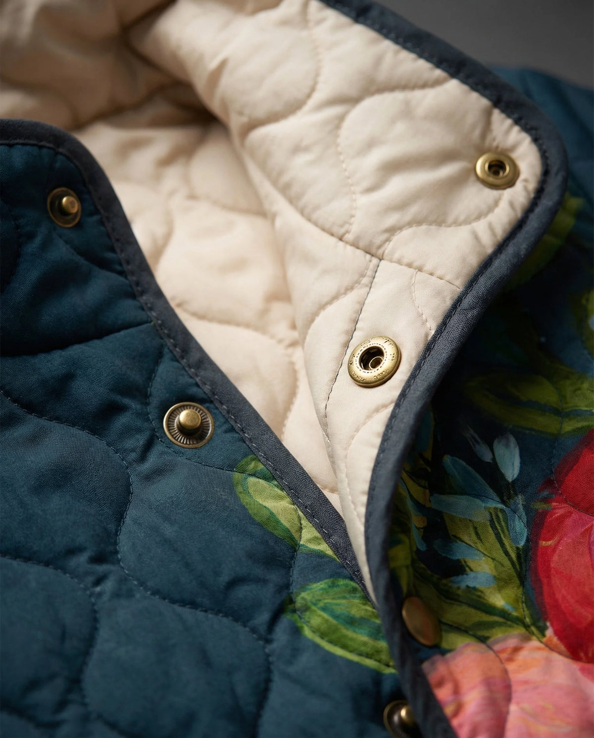Charlotte Painted Rose Quilted Jacket in Navy Floral