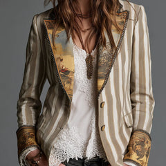 Cheryl Striped Jacket with Printed Lapels in Khaki Stripe