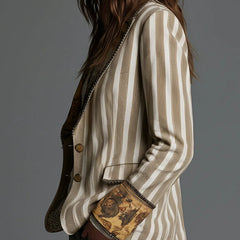 Cheryl Striped Jacket with Printed Lapels in Khaki Stripe