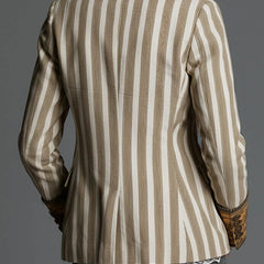 Cheryl Striped Jacket with Printed Lapels in Khaki Stripe