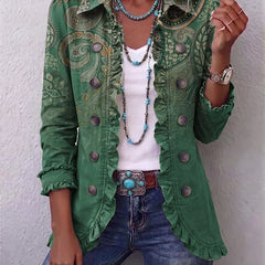 Christine Green Paisley Ruffle Jacket in Green Paisley