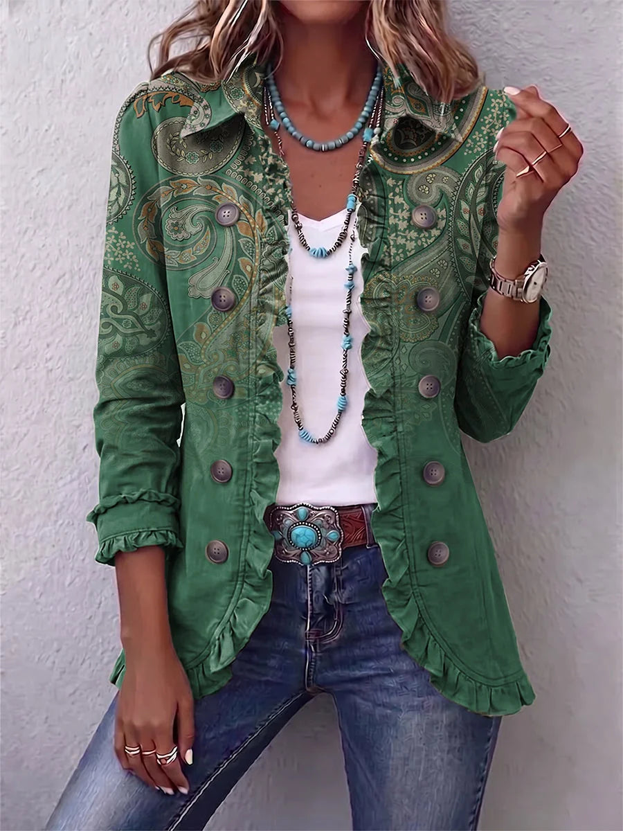 Christine Green Paisley Ruffle Jacket in Green Paisley