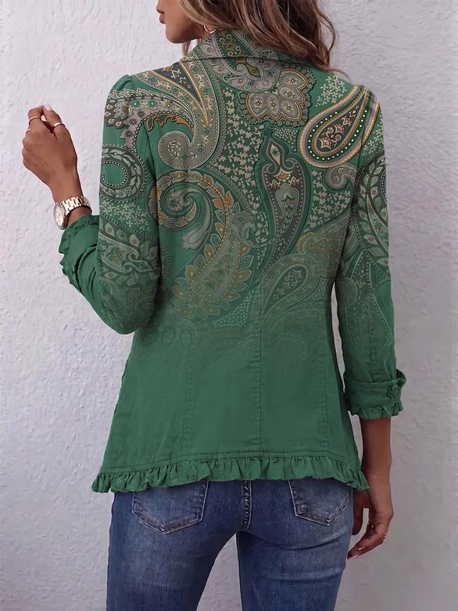 Christine Green Paisley Ruffle Jacket in Green Paisley
