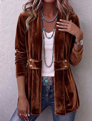 Colleen Plush Open-Front Jacket in Dark Brown