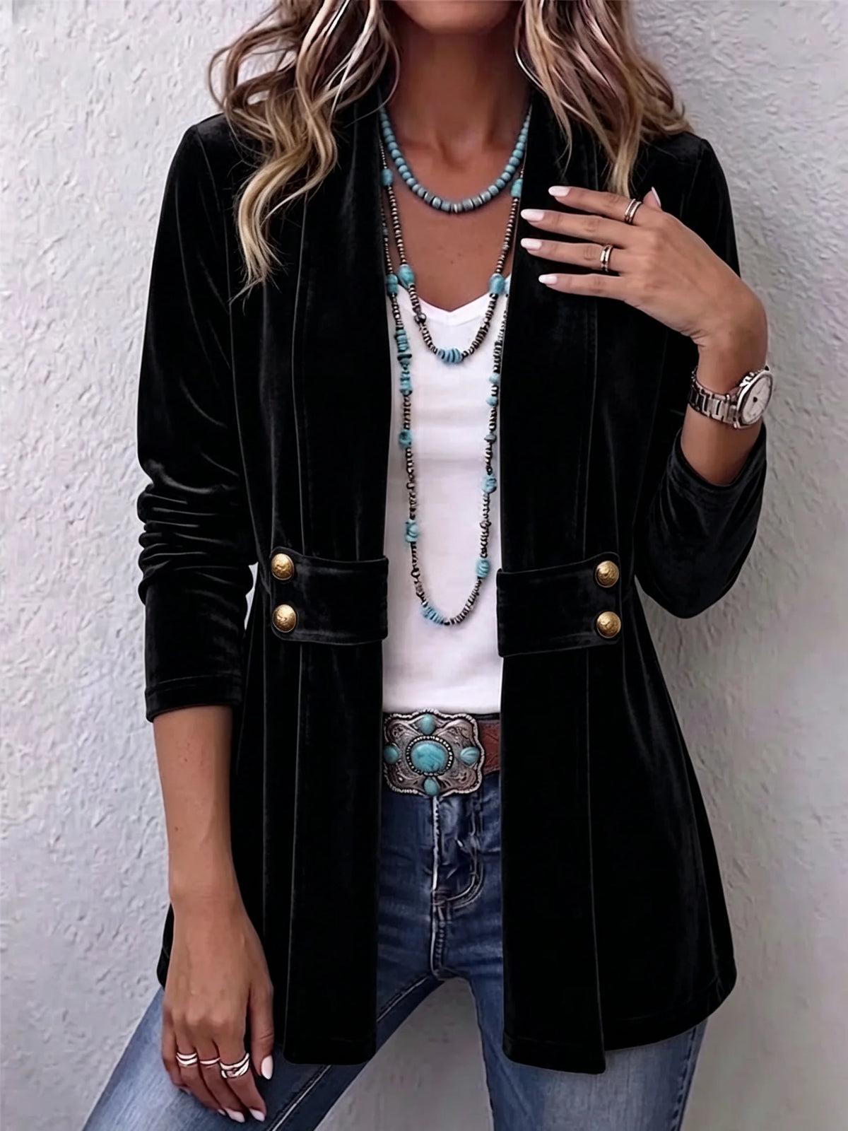Colleen Plush Open-Front Jacket in Black