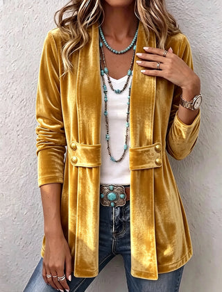 Colleen Plush Open-Front Jacket in Gold